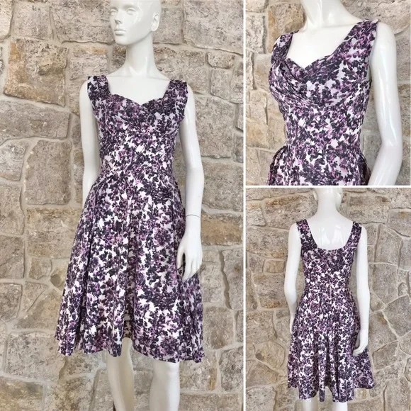 Gorgeous Vintage 1950s 50s Floral Bombshell Dress Full Skirt - Picture 1 of 16